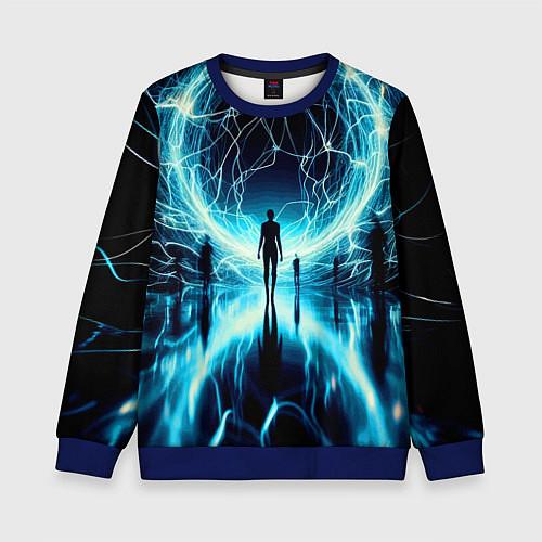 Детский свитшот Человек и неоновая планета - нейроарт / 3D-Синий – фото 1