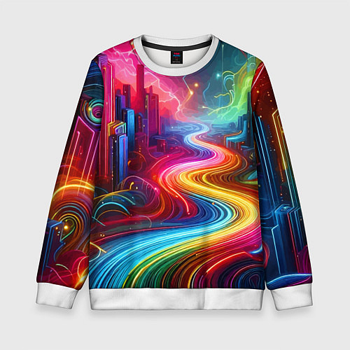 Детский свитшот Неоновый город - нейроарт / 3D-Белый – фото 1