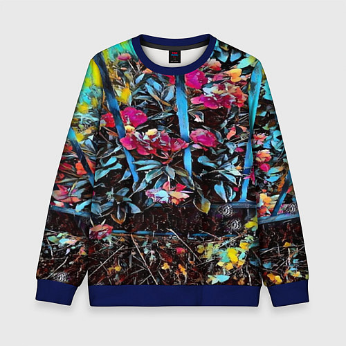 Детский свитшот Цветы за забором / 3D-Синий – фото 1