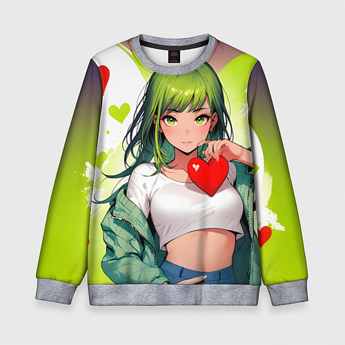 Детский свитшот Аниме сердечки / 3D-Меланж – фото 1