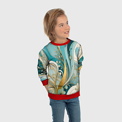 Свитшот детский Бирюзовый с белым растительный узор в мягких тонах, цвет: 3D-красный — фото 2