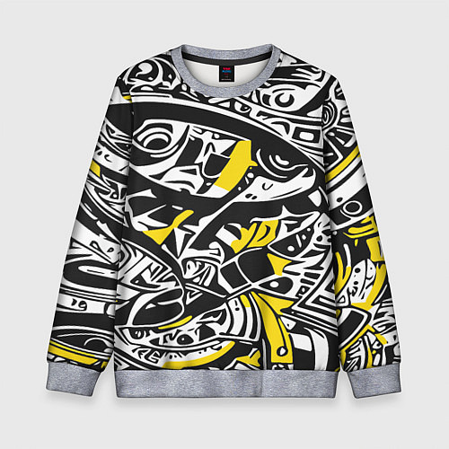 Детский свитшот Черно-желтый орнамент / 3D-Меланж – фото 1