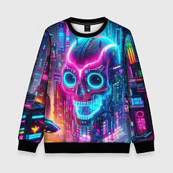 Детский свитшот Neon skull in metropolis - future
