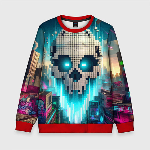 Детский свитшот Minecraft skull - ai art fantasy / 3D-Красный – фото 1