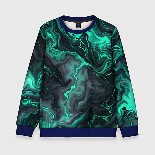 Детский свитшот Бирюзовый мрамор на черном фоне / 3D-Синий – фото 1