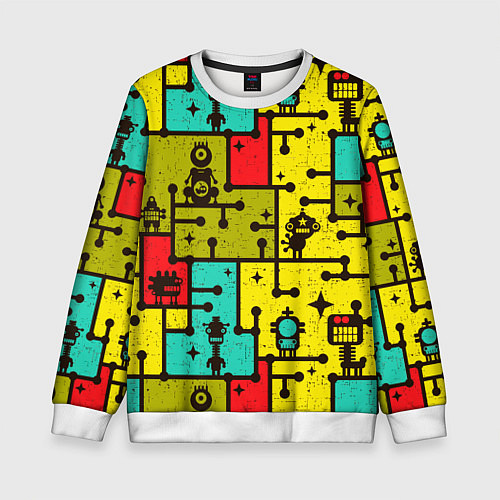 Детский свитшот Роботы монстры паттерн / 3D-Белый – фото 1