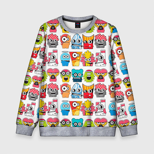 Детский свитшот Разноцветные монстрики паттерн / 3D-Меланж – фото 1