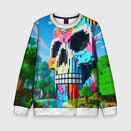 Детский свитшот Minecraft skull - ai art fantasy / 3D-Белый – фото 1