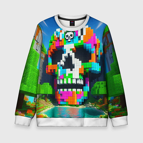Детский свитшот Minecraft landscape with skull - ai art fantasy / 3D-Белый – фото 1