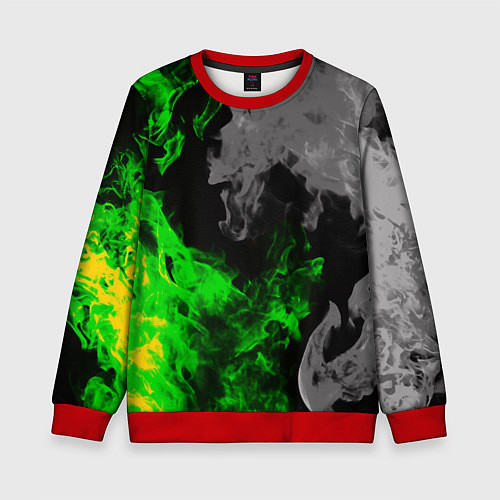 Детский свитшот Зелёный и чёрный огонь / 3D-Красный – фото 1