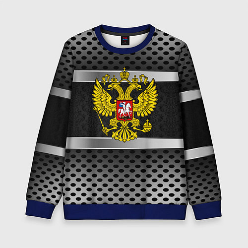 Детский свитшот Герб РФ текстура карбон / 3D-Синий – фото 1