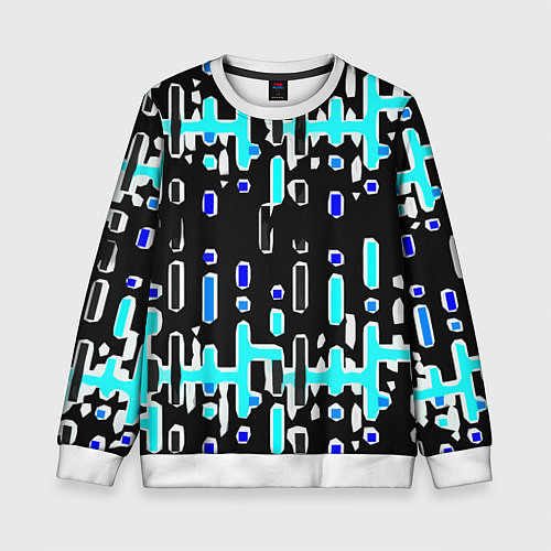 Детский свитшот Синие линии и точки на чёрном фоне / 3D-Белый – фото 1