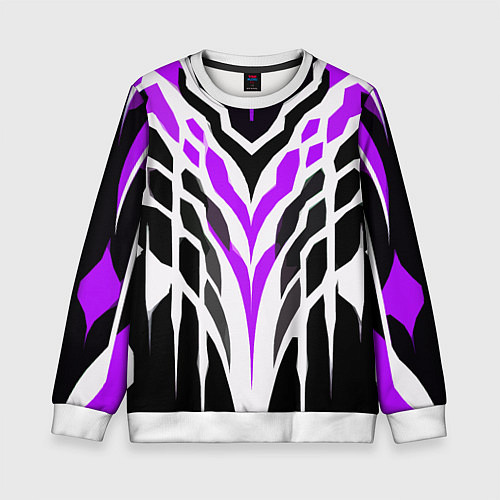 Детский свитшот Агрессивные фиолетово-белые полосы на чёрном фоне / 3D-Белый – фото 1