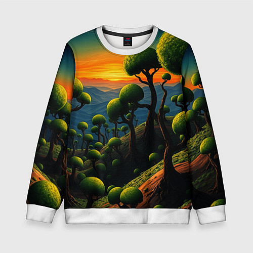 Детский свитшот Лес из зеленых инопланетных деревьев в стиле Сальв / 3D-Белый – фото 1