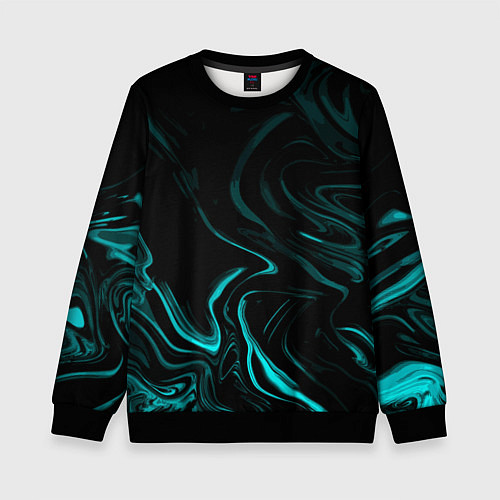 Детский свитшот Чёрный с бирюзовыми разводами абстракция / 3D-Черный – фото 1