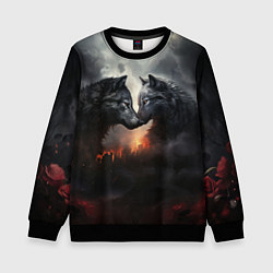Свитшот детский Влюбленные волки в дыму, цвет: 3D-черный