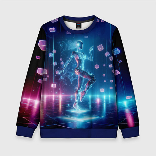 Детский свитшот Танец неоновой кибер девушки - нейроарт / 3D-Синий – фото 1