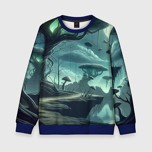 Детский свитшот Сказочный грибной лес на похожей планете - фантази / 3D-Синий – фото 1