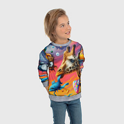 Свитшот детский Жираф в бабочке держит во рту рыбу - сюрреализм, цвет: 3D-меланж — фото 2