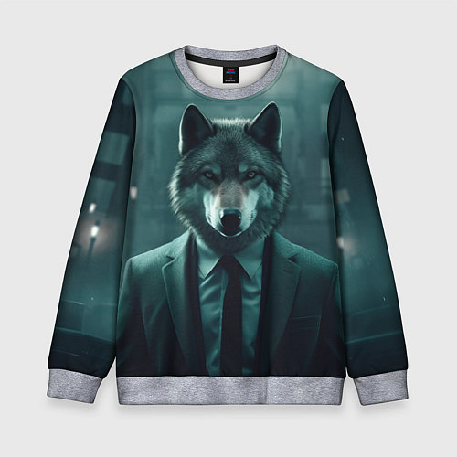 Детский свитшот Волк в пиджаке / 3D-Меланж – фото 1