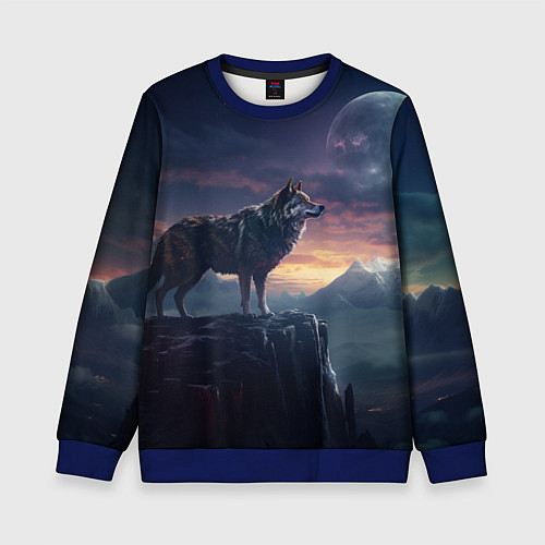 Детский свитшот Волк и луна / 3D-Синий – фото 1