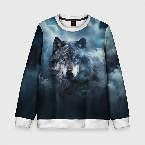 Детский свитшот Волк ночью под луной / 3D-Белый – фото 1