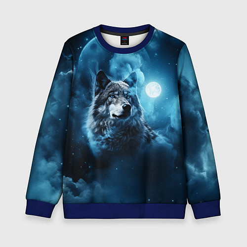 Детский свитшот Волк ночное синее небо / 3D-Синий – фото 1