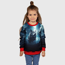 Свитшот детский Волк ночное синее небо, цвет: 3D-красный — фото 2