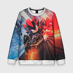 Свитшот детский Ёжик Шэдоу на мотоцикле, цвет: 3D-белый