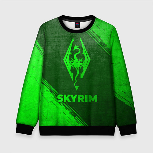 Детский свитшот Skyrim - green gradient / 3D-Черный – фото 1