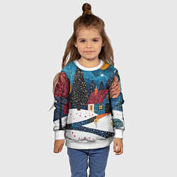 Свитшот детский Новогодняя ночь пейзаж, цвет: 3D-белый — фото 2