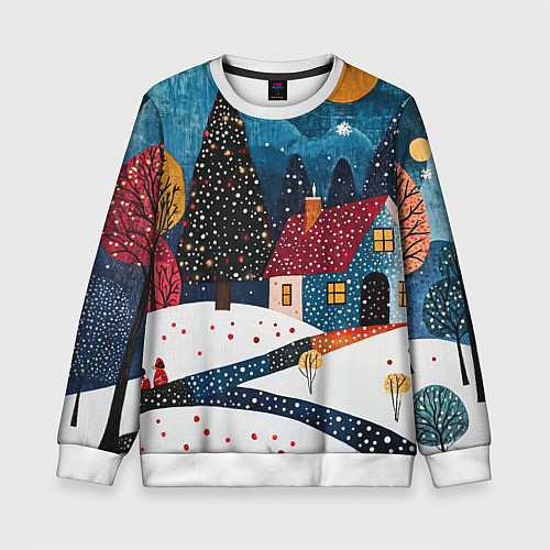 Детский свитшот Новогодняя ночь пейзаж / 3D-Белый – фото 1