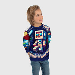 Свитшот детский Космонавт в космическом корабле - Майнкрафт, цвет: 3D-синий — фото 2