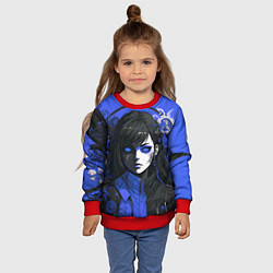 Свитшот детский Девушка в стиле аниме в куртке на голубом фоне, цвет: 3D-красный — фото 2