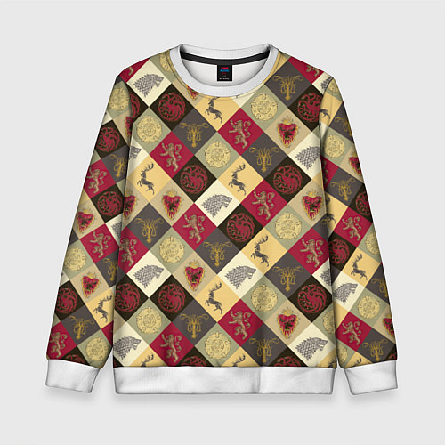 Детский свитшот Лого домов Игра престолов паттерн / 3D-Белый – фото 1