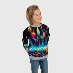 Свитшот детский Neon fantastic metropolis - vaporwave, цвет: 3D-меланж — фото 2