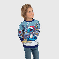 Свитшот детский Синяя змея в новогоднем городе, цвет: 3D-синий — фото 2