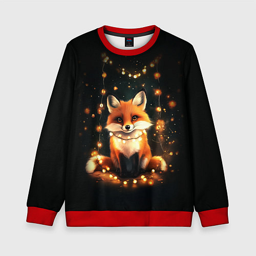 Детский свитшот Лисенок с гирляндой / 3D-Красный – фото 1
