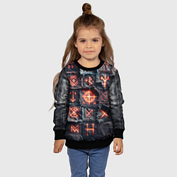 Свитшот детский Символы викингов на пэчворк джинсах, цвет: 3D-черный — фото 2
