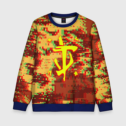 Детский свитшот Doom камуфляж глитч / 3D-Синий – фото 1
