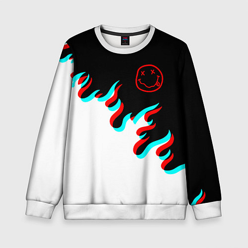 Детский свитшот Нирвана глитч огонь / 3D-Белый – фото 1