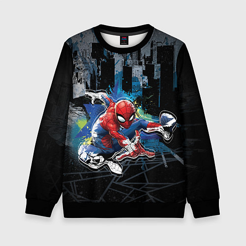 Детский свитшот Spider-man over the city / 3D-Черный – фото 1