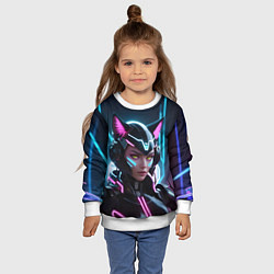 Свитшот детский Неон кибер девушка, цвет: 3D-белый — фото 2