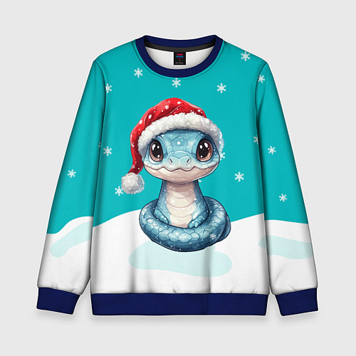 Детский свитшот Новогодняя голубая змейка символ 2025 / 3D-Синий – фото 1