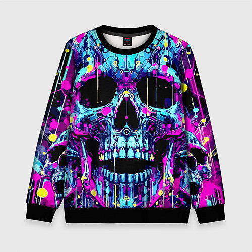 Детский свитшот Cool skull sketch - blots / 3D-Черный – фото 1