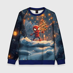 Детский свитшот Маленький человек-паук держит елку