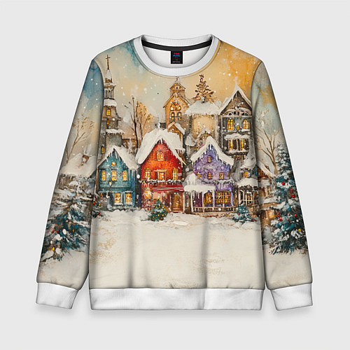 Детский свитшот Новогодний городской пейзаж / 3D-Белый – фото 1