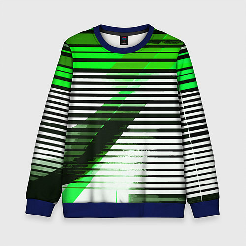 Детский свитшот Зелёно-чёрные полосы на белом фоне / 3D-Синий – фото 1