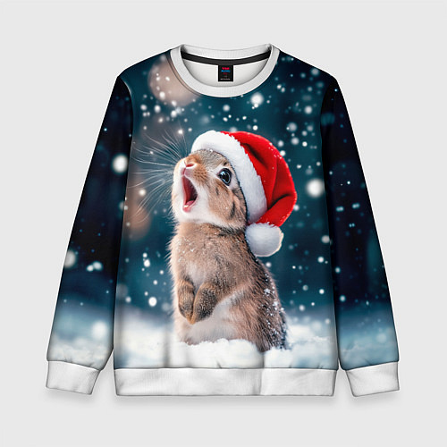 Детский свитшот Милый кролик - первый снег / 3D-Белый – фото 1