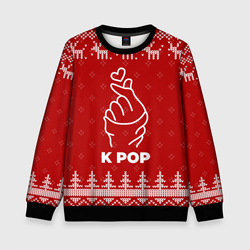 Детский свитшот Новогодний K Pop с оленями / 3D-Черный – фото 1